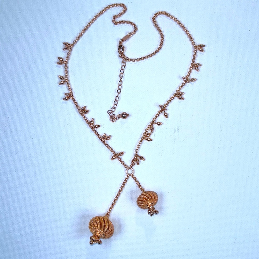 Designer PAJ Rose Gold Plated Brass Byzantine Tassel and beads Dangle Necklace